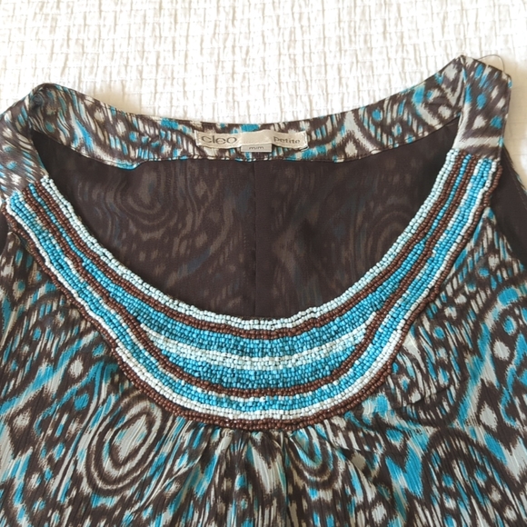 Cleo Women's Petite Medium Flowy Tank with Beading & Wrap Ties - Picture 5 of 6